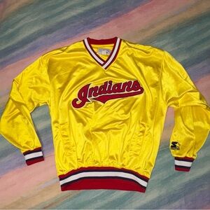 VTG Starter Atlanta Braves Tomahawk Jacket Pullover Windbreaker Size M Yellow